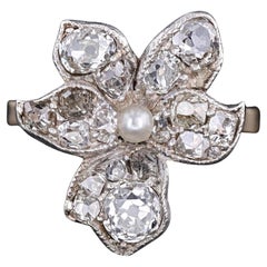 Antique Diamond Violet Flower Ring of 14k Gold