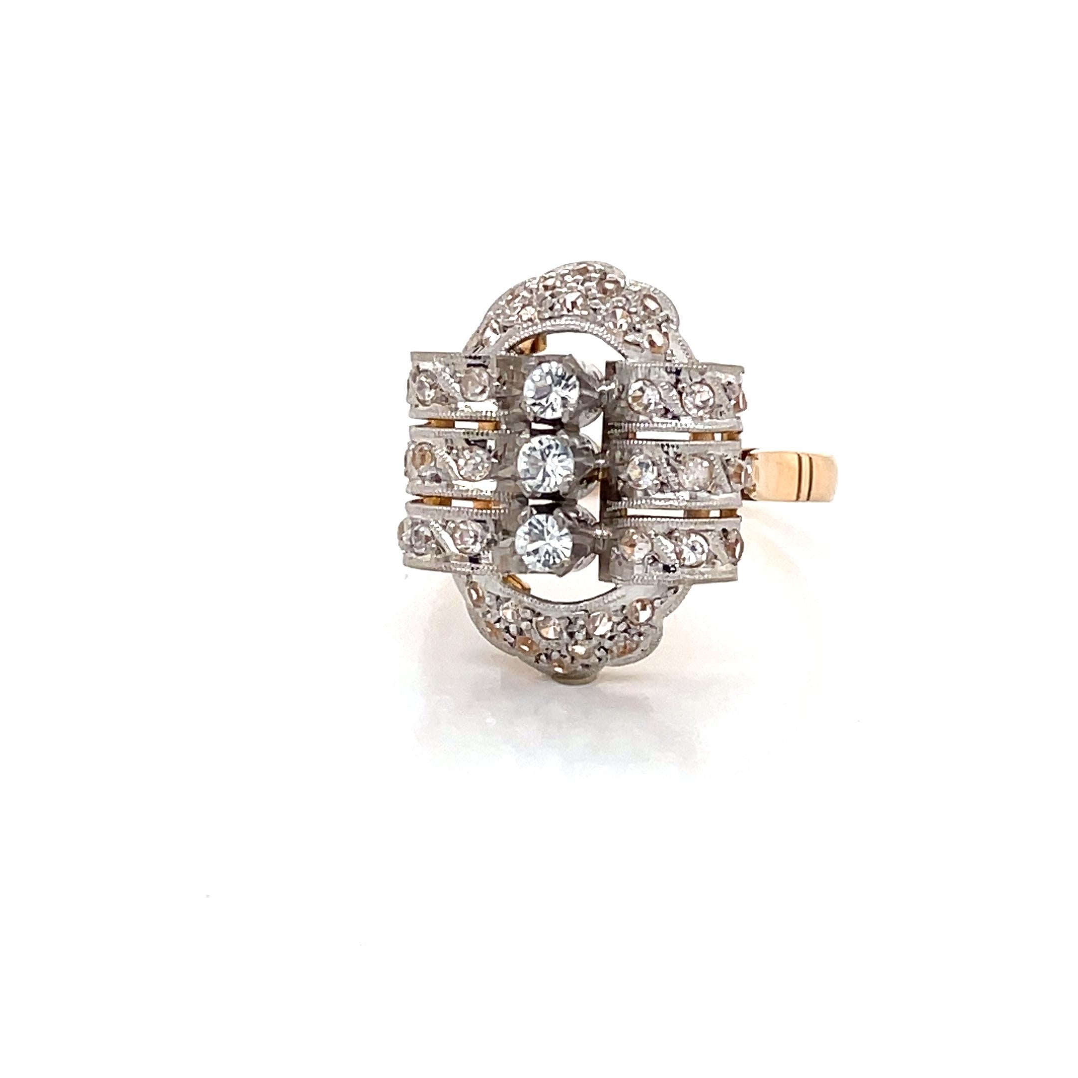 Women's Antique Diamond White and Yellow Gold Ladies Ring For Sale