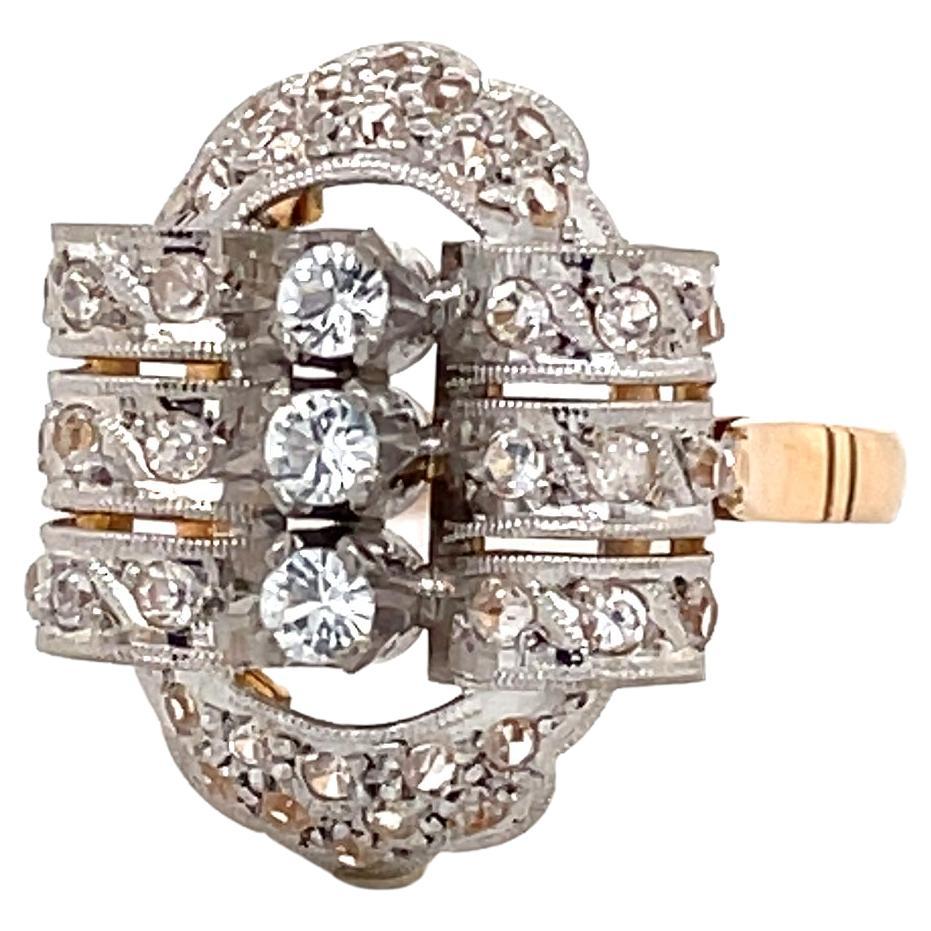 Antique Diamond White and Yellow Gold Ladies Ring