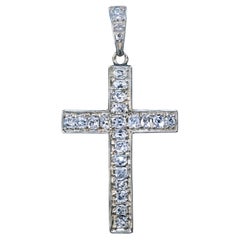 Antique Diamond White Gold Cross Pendant