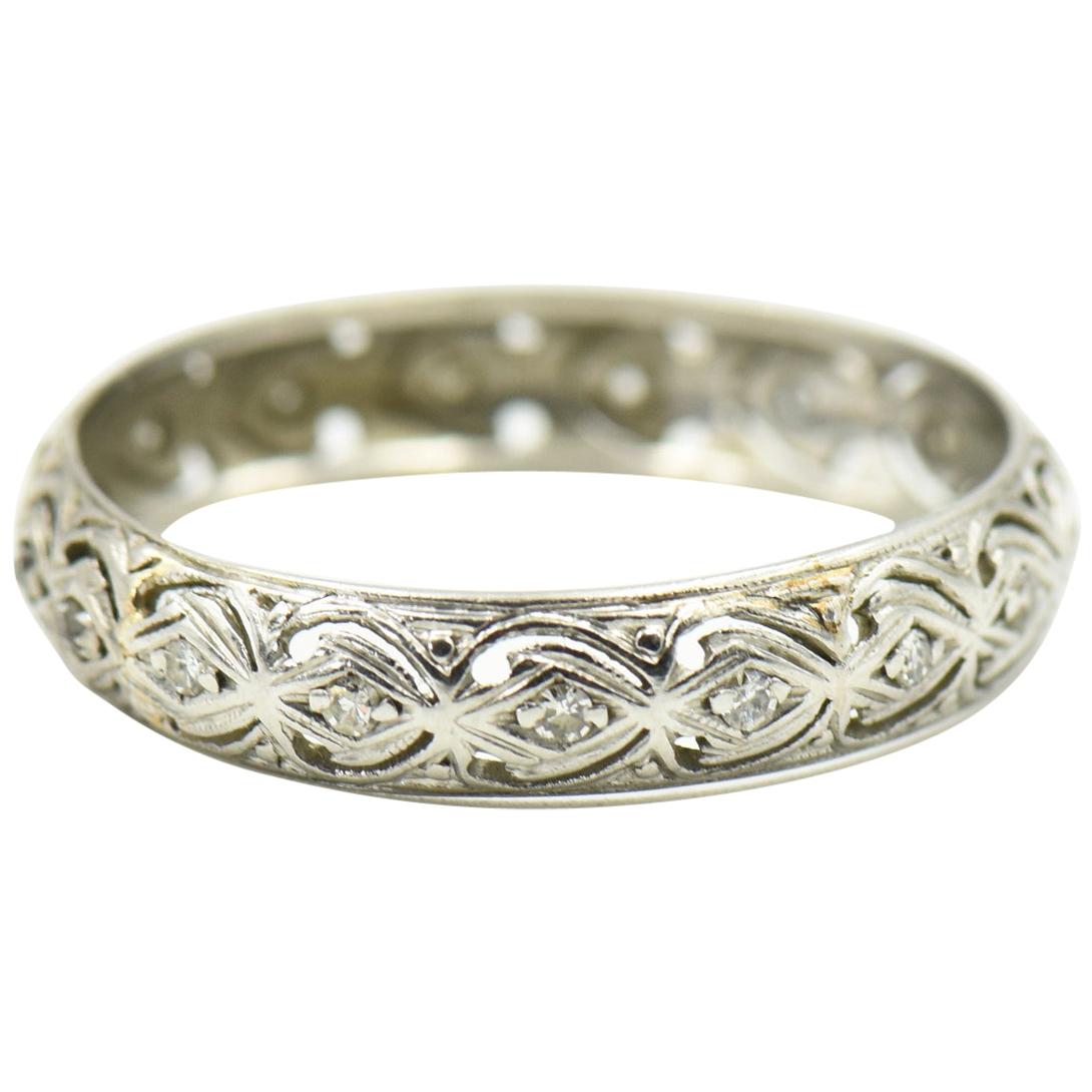 Antique Diamond Platinum Filagree Wedding Band Ring Size 12 For Sale