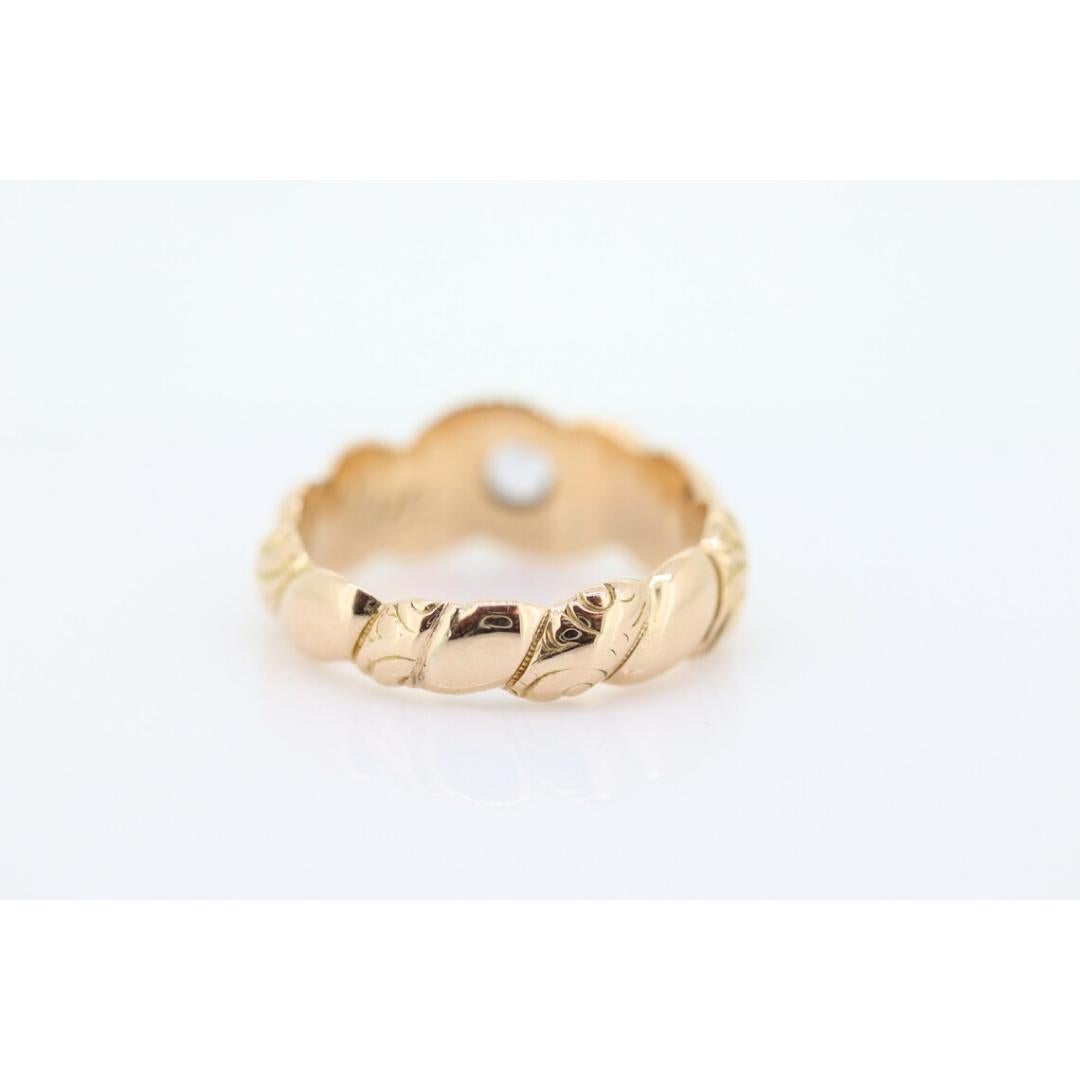 Women's or Men's Antique Diamond (White Sapphire) Bezel Set Solitaire band. 14k Gold Sapphire For Sale