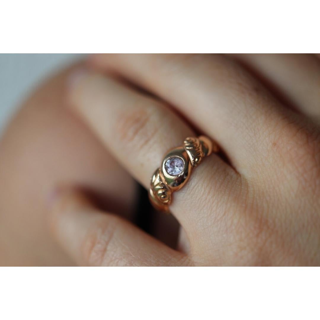 Antique Diamond (White Sapphire) Bezel Set Solitaire band. 14k Gold Sapphire For Sale 2