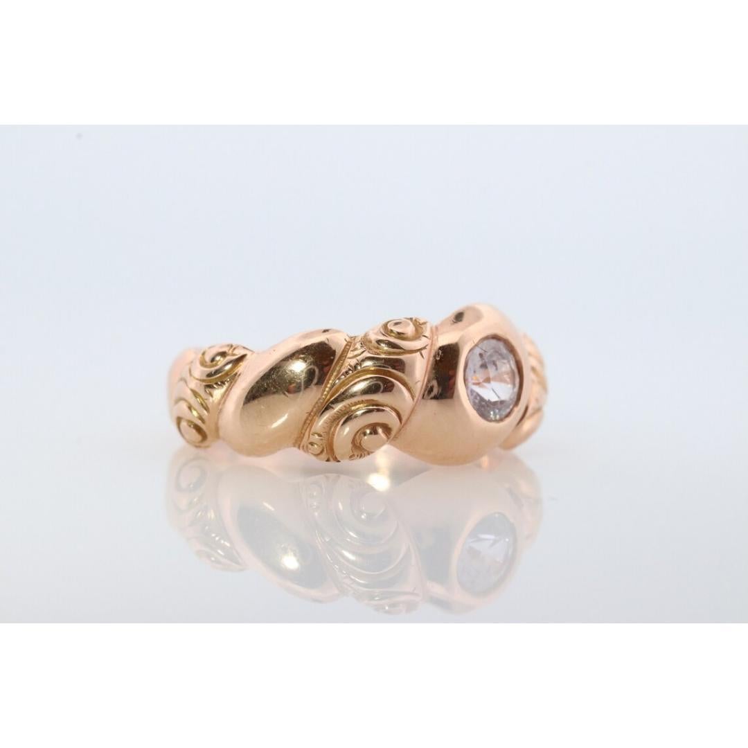 Antique Diamond (White Sapphire) Bezel Set Solitaire band. 14k Gold Sapphire For Sale 3