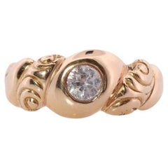 Antiker Diamant (Weißer Saphir) Solitär-Ring in Lünette gefasst. 14k Gold Saphir