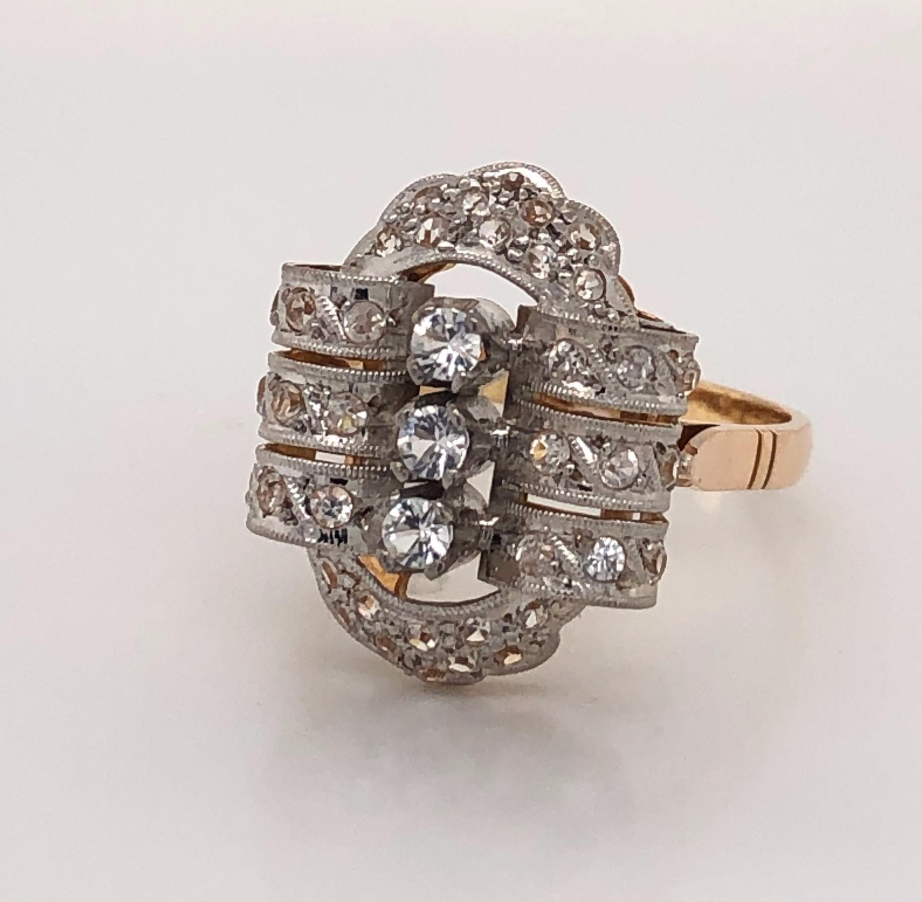 Round Cut Antique Diamond White and Yellow Gold Ladies Ring For Sale