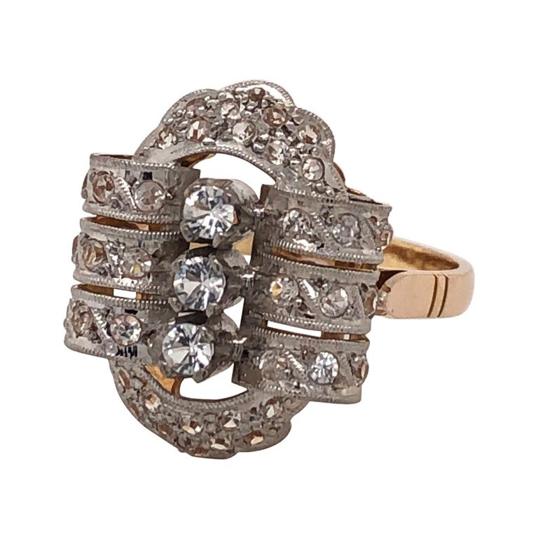 Antique Diamond White and Yellow Gold Ladies Ring For Sale at 1stDibs