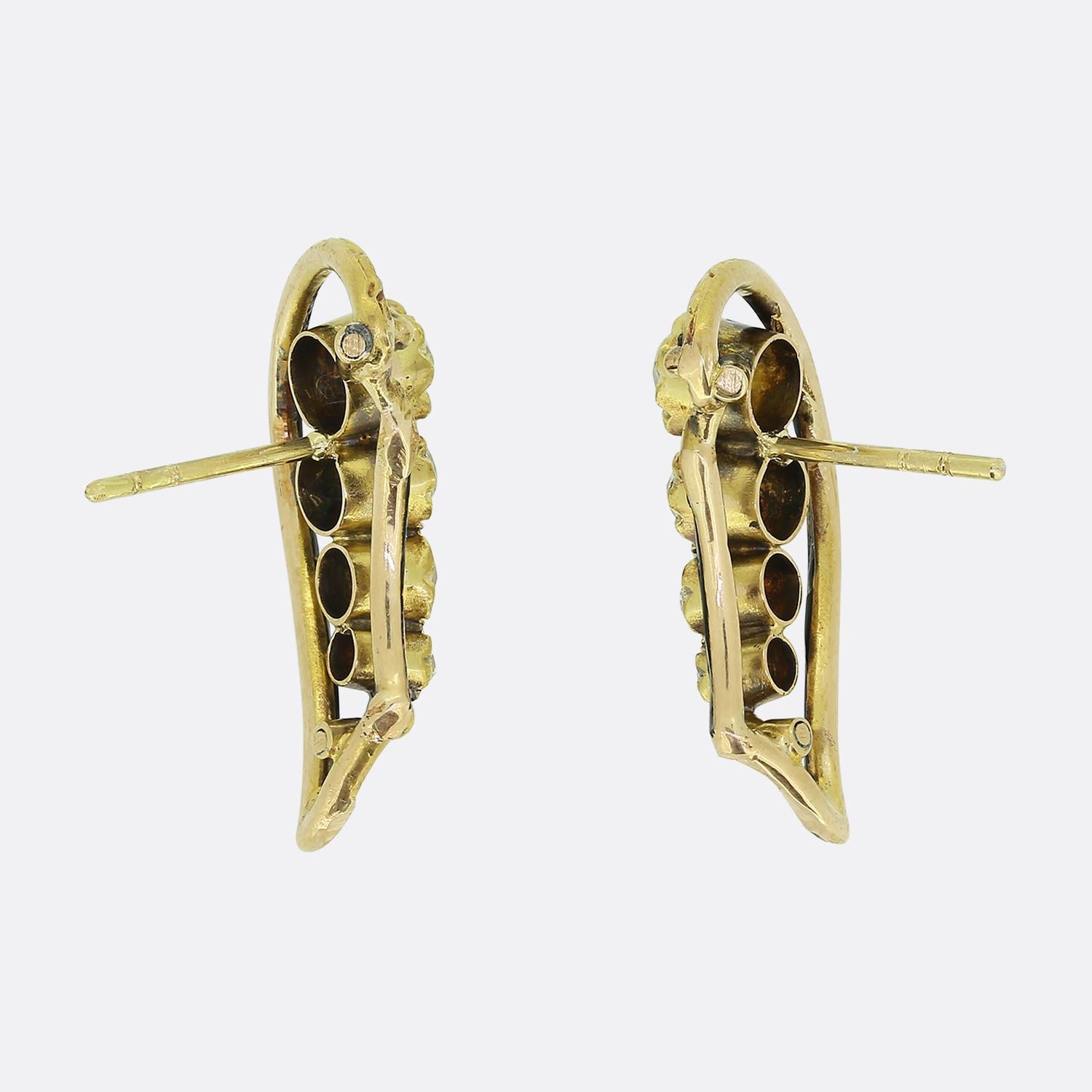 Old Mine Cut Antique Diamond Wing Earrings For Sale