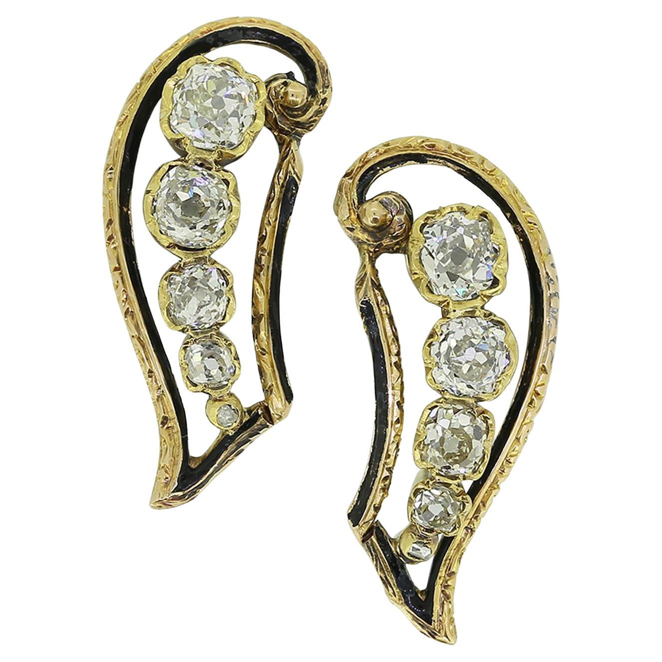Antique Diamond Wing Earrings For Sale
