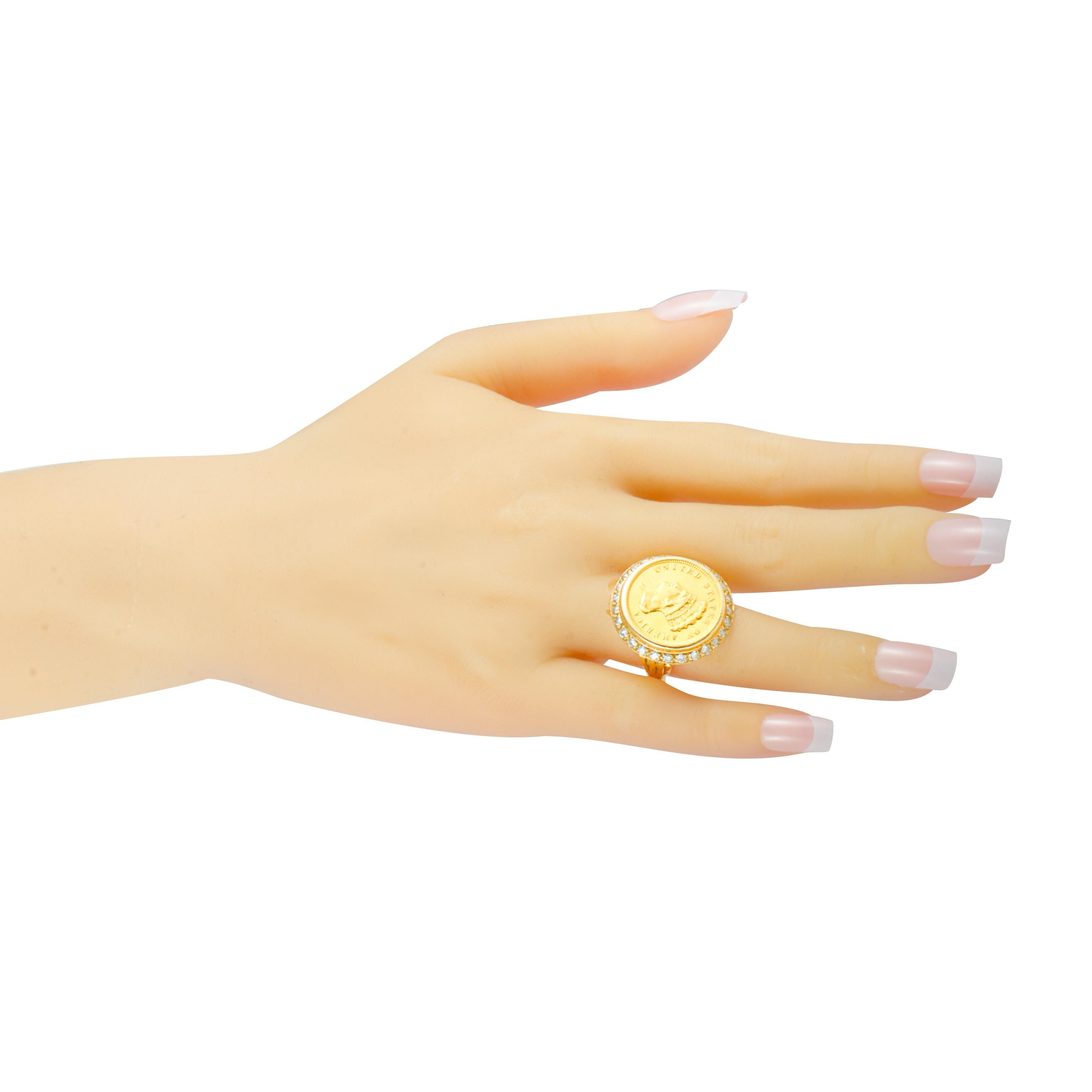 Women's Antique Diamond Yellow Gold Coin Ring