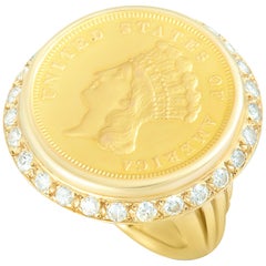 Antique Diamond Yellow Gold Coin Ring