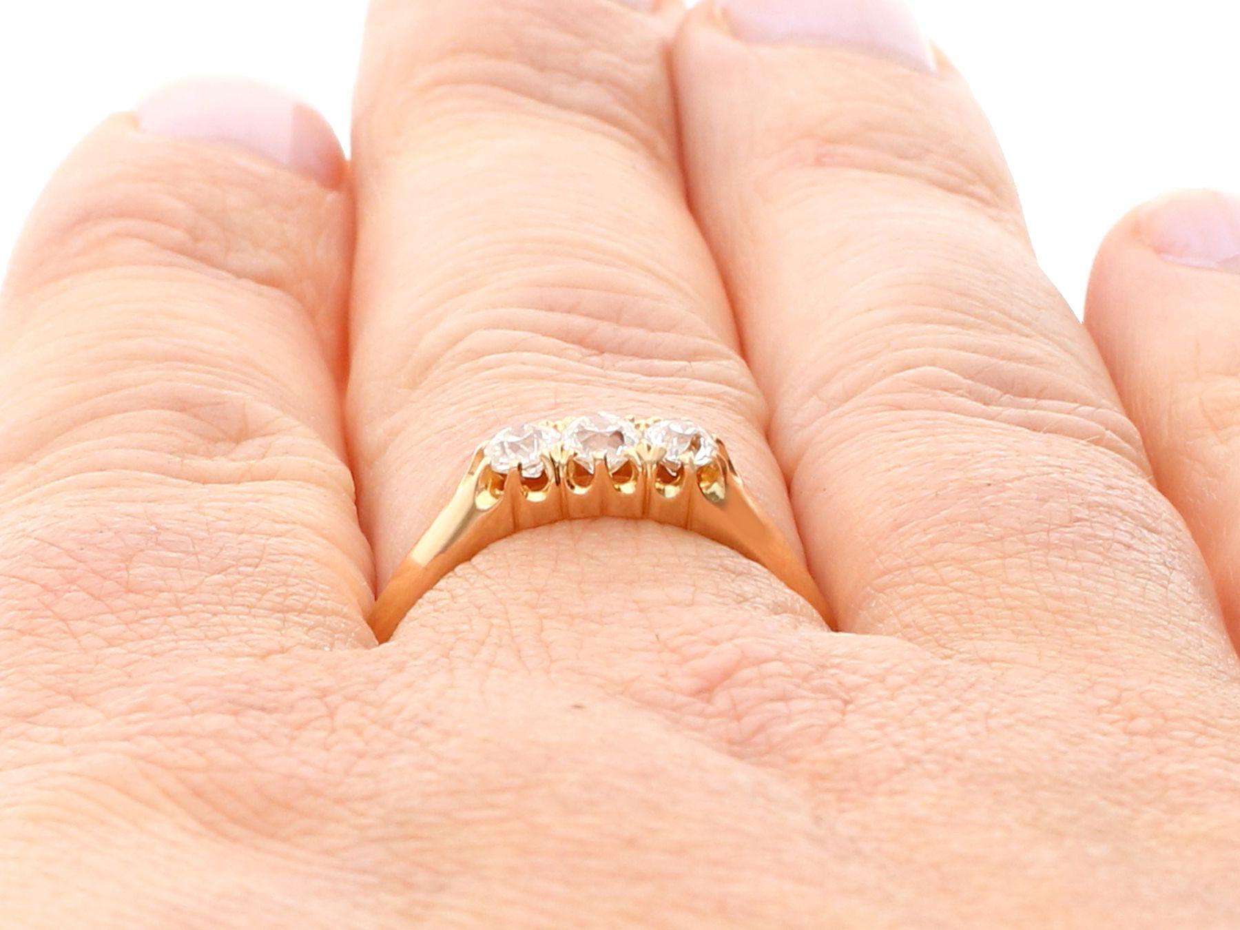 Women's Antique 1898 Diamond Yellow Gold Three-Stone Ring For Sale