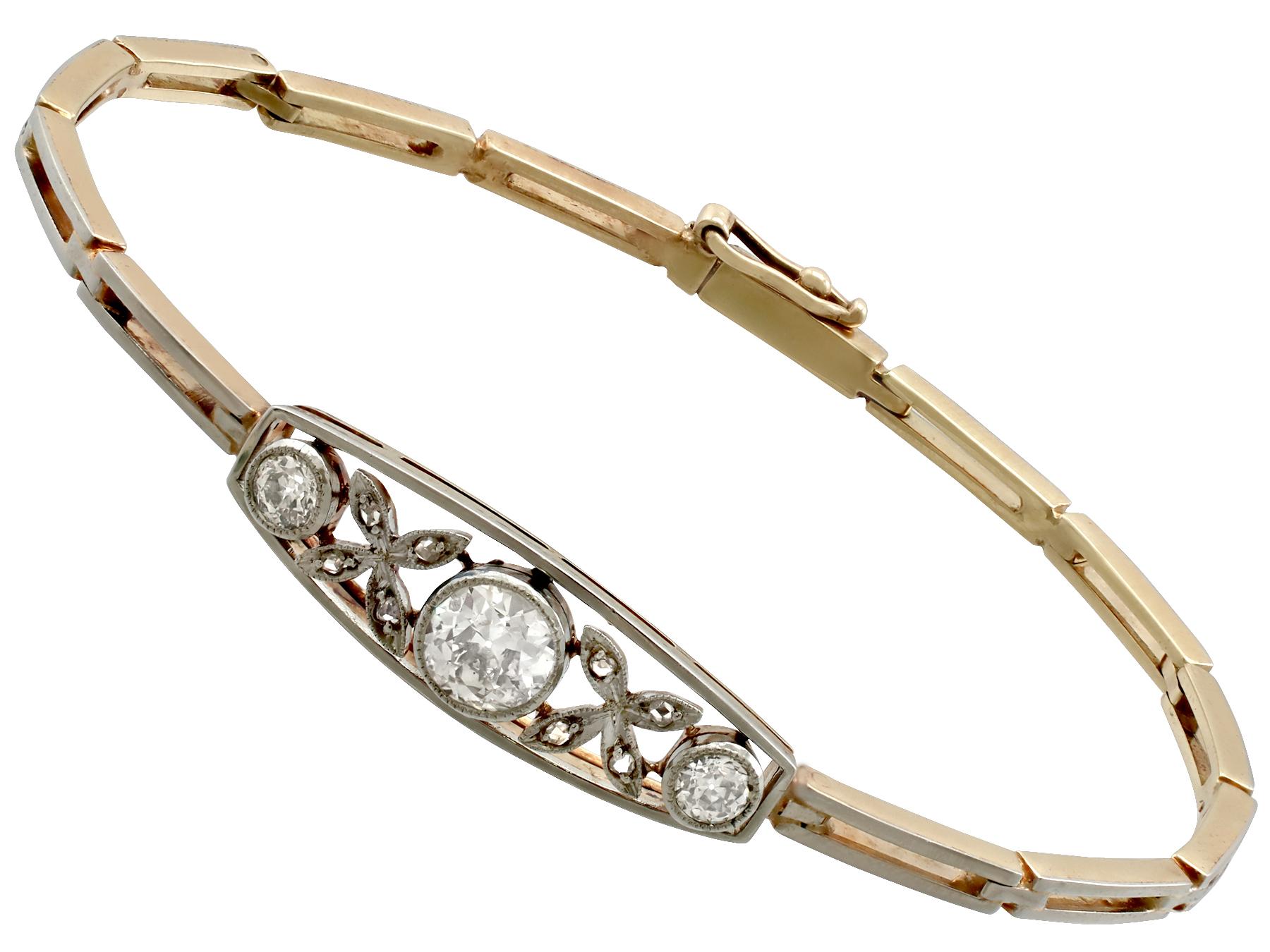 Antique Diamond Yellow Gold White Gold Set Bracelet In Excellent Condition In Jesmond, Newcastle Upon Tyne