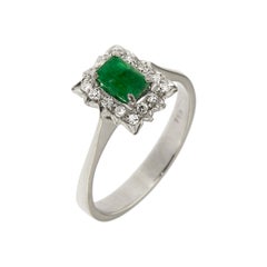 Antique Diamonds .40 Emerald 18 Karat White Gold Ring