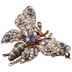 Antique Diamonds and Sapphires French Butterfly Brooch