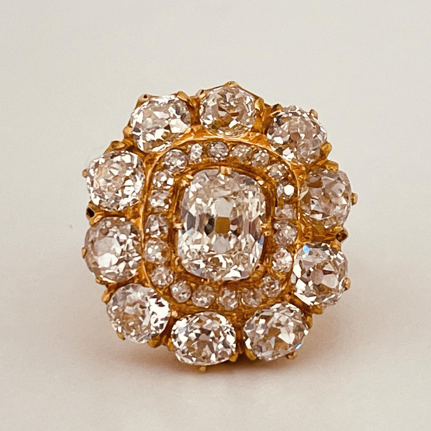 Antique Diamonds Cluster Ring With Central Old-Cut Cushion Weighing 1.35cts For Sale 1