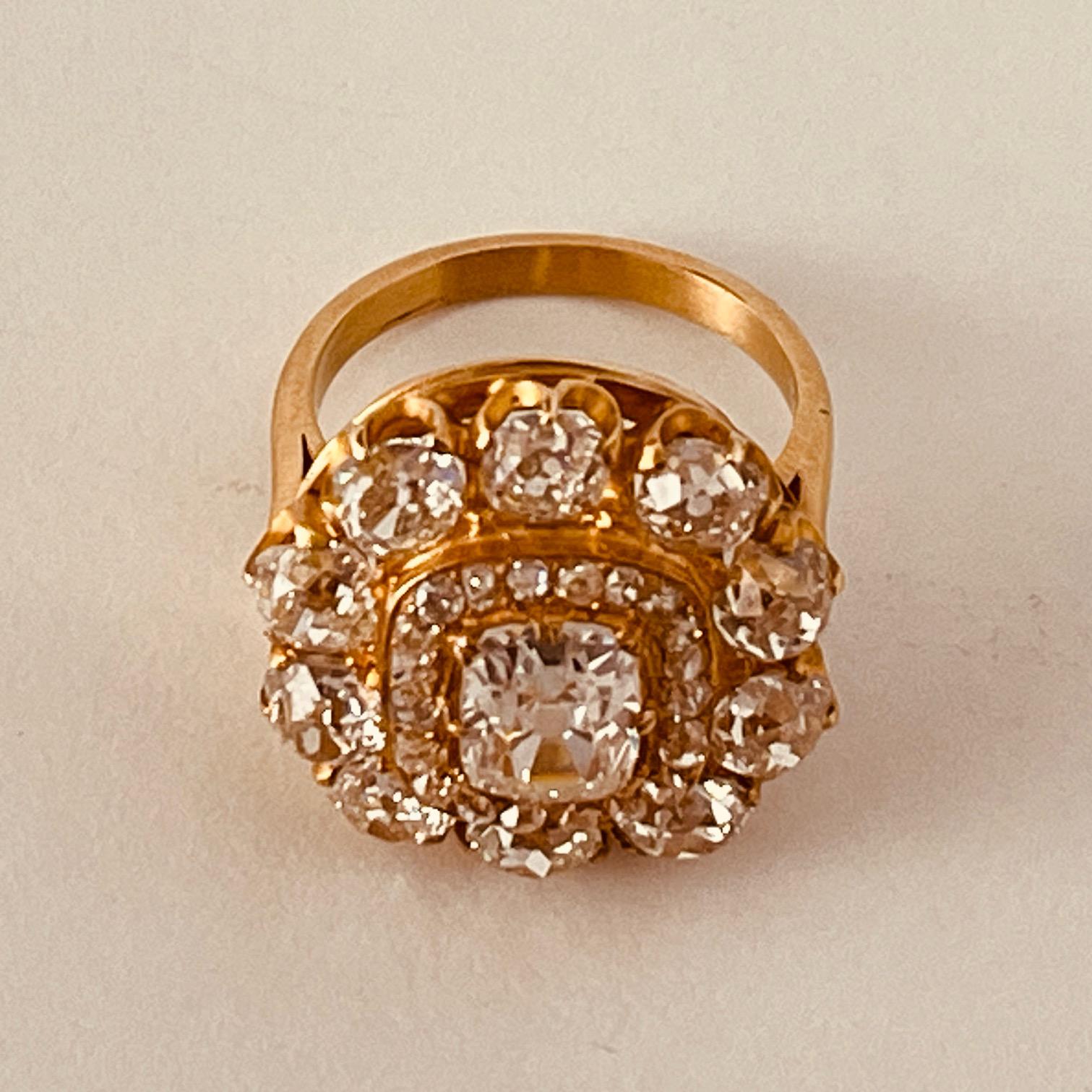 Antique Diamonds Cluster Ring With Central Old-Cut Cushion Weighing 1.35cts For Sale 2