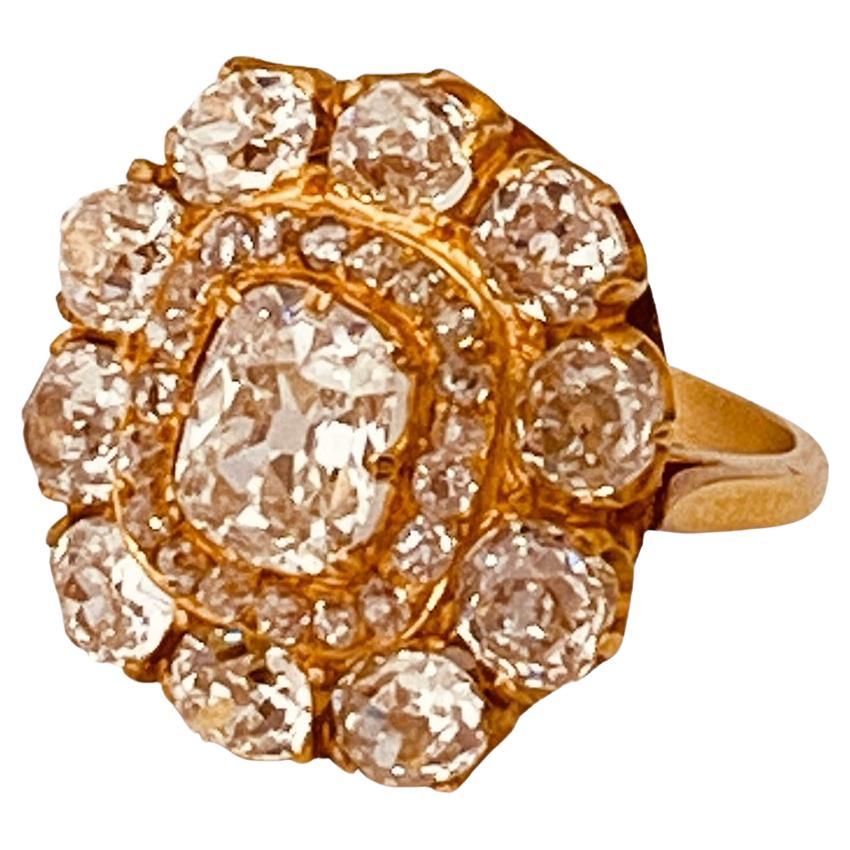 Antique Diamonds Cluster Ring With Central Old-Cut Cushion Weighing 1.35cts For Sale