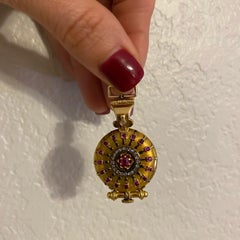 Antique Diamonds Rubies and Enamel Gold Watch Fob Pendant Estate Fine Jewelry