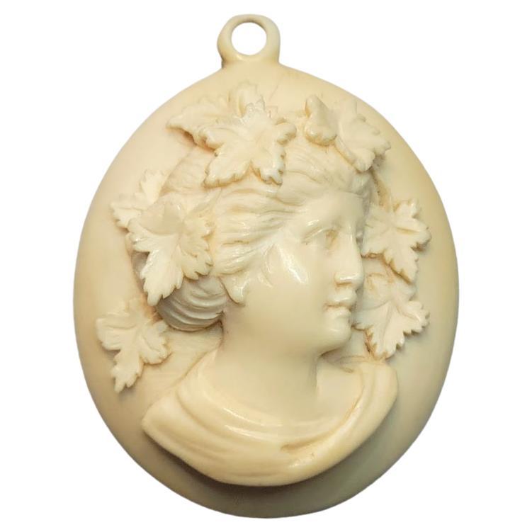 Antique Dieppe Carved Ivory Bacchante Cameo Pendant, Circa 1840-1850