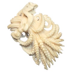 Antique Dieppe Carved Ivory Wheatsheaf Brooch, Circa 1840-1850