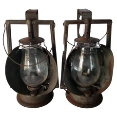 Antique Dietz Acme Large Inspector Lamp Two Railroad Lanterns New York 1900s