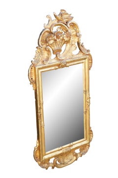 Antique Diminutive Baroque Carved Oak Gilt Wall Hanging Mirror Birds & Flowers