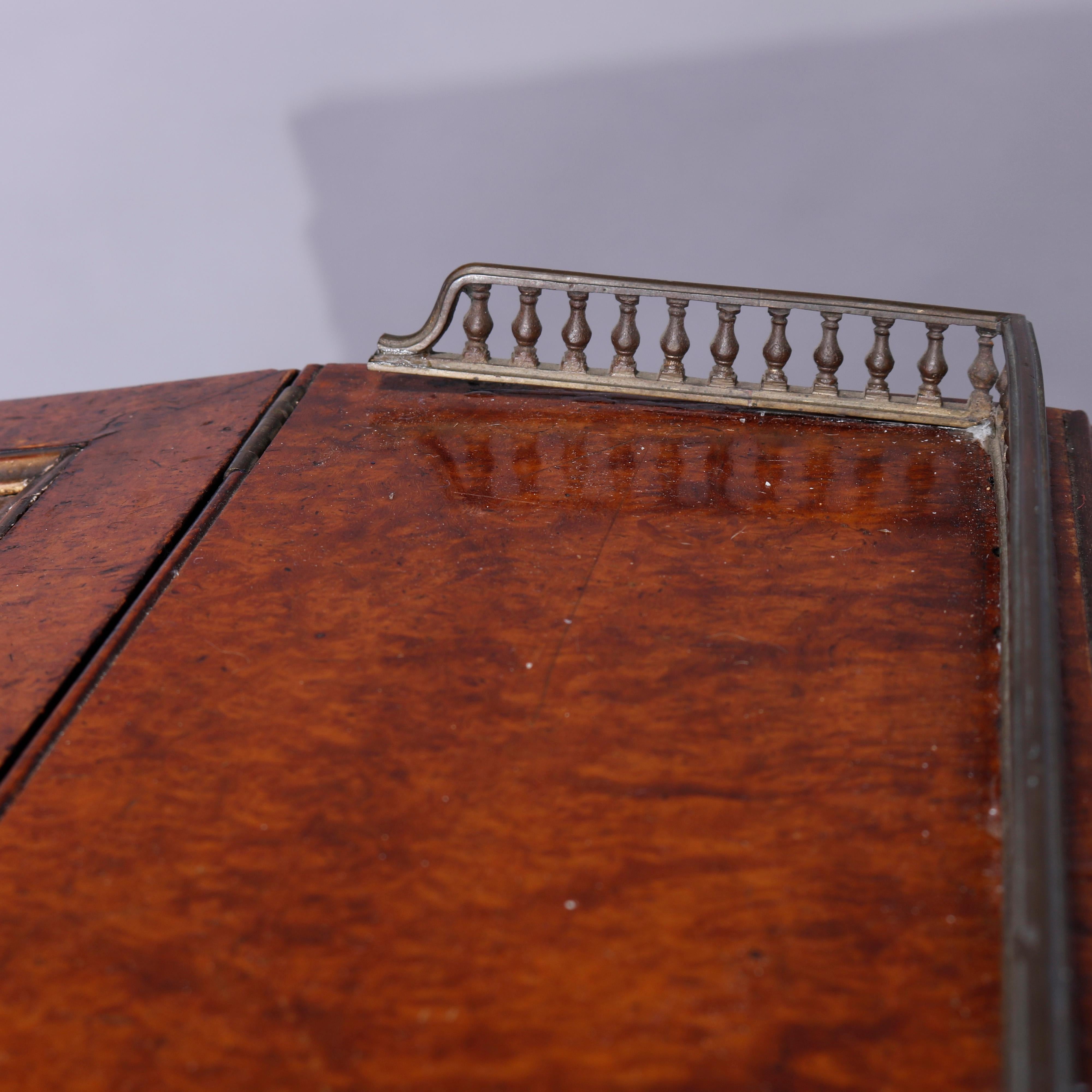 Antiker, kleiner Davenport-Schreibtisch aus Wurzelholz und Mahagoni mit Aquarelltafeln, um 1880 im Angebot 11