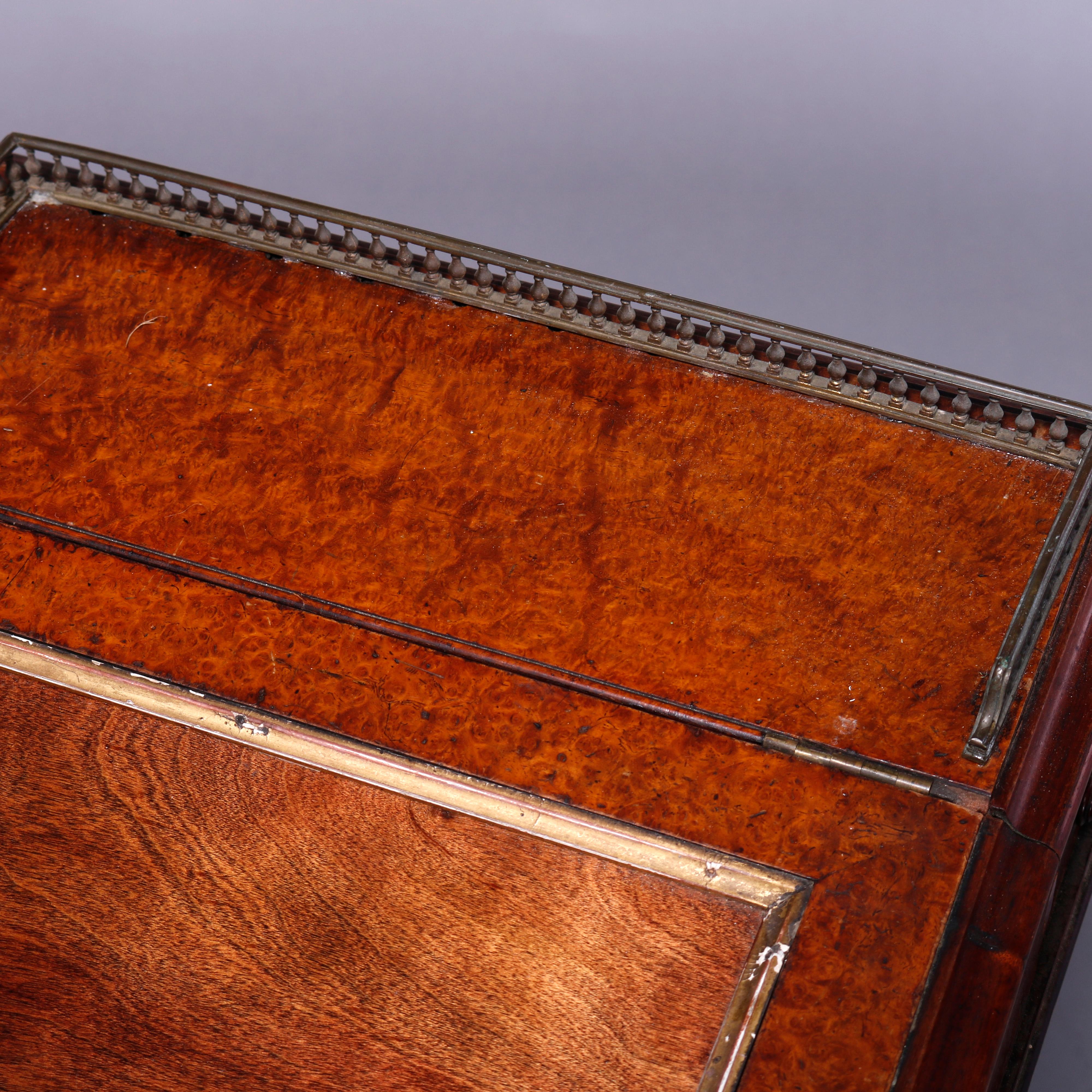 Antiker, kleiner Davenport-Schreibtisch aus Wurzelholz und Mahagoni mit Aquarelltafeln, um 1880 im Angebot 13