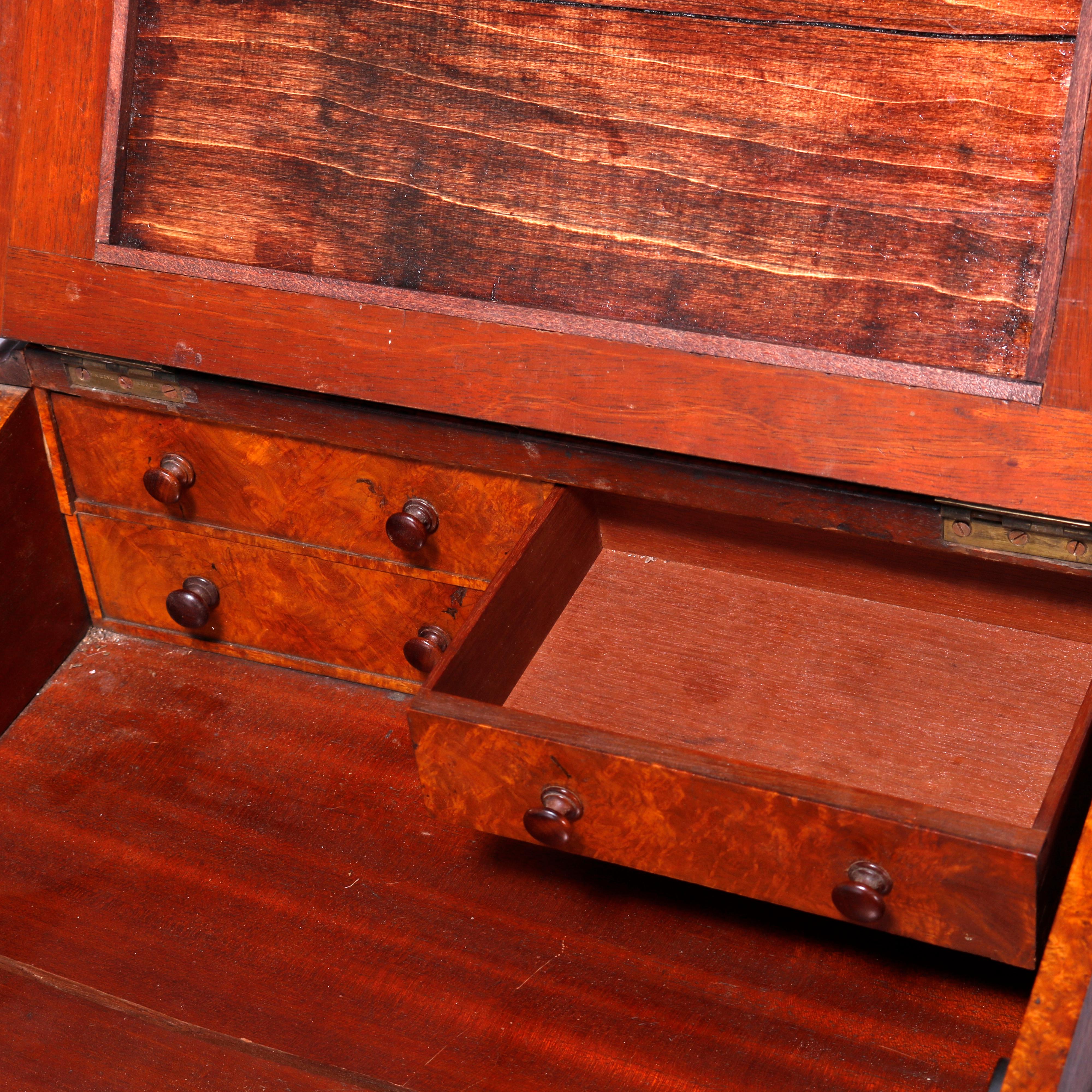 Antique Diminutive Burl & Mahogany Davenport Desk with Watercolor Panels, c1880 For Sale 13