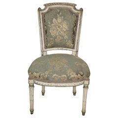 Antique Diminutive Distress Painted French Louis XVI Side Vanity Chair C1870