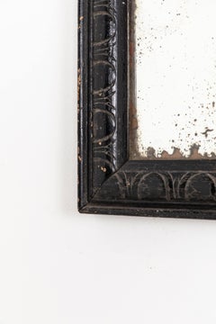 Antique Diminutive Distressed Foxed Carved Wall Mirror. c.1920