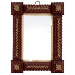 Antique Diminutive Folky Tramp Art Picture Frame in Red & Gold Paint