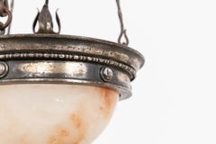 Antique Diminutive French Alabaster Plafonnier Brass Ceiling. C.1910