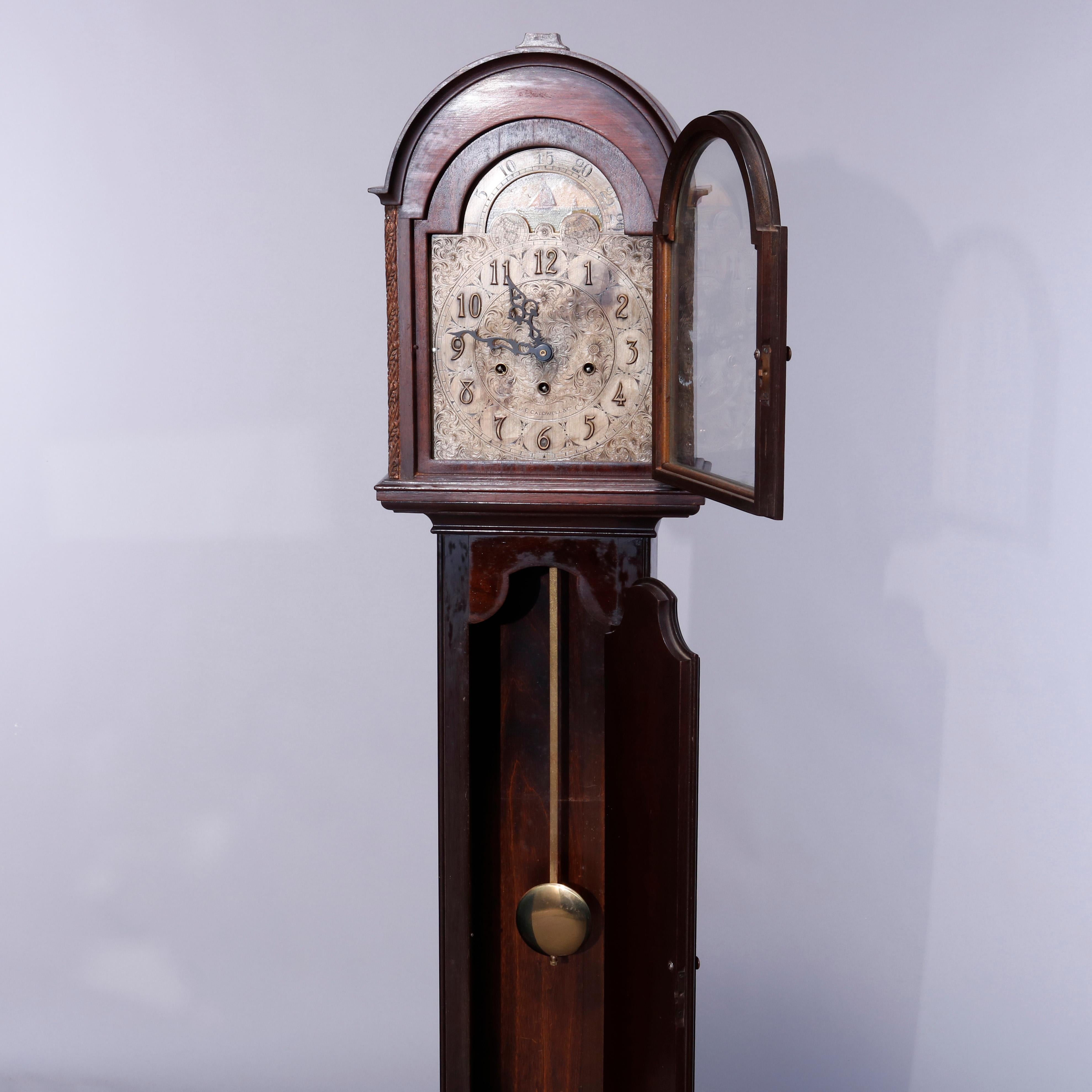 Antique Diminutive German Caldwell & Co. Mahogany Grandmother's Clock, c1900 3
