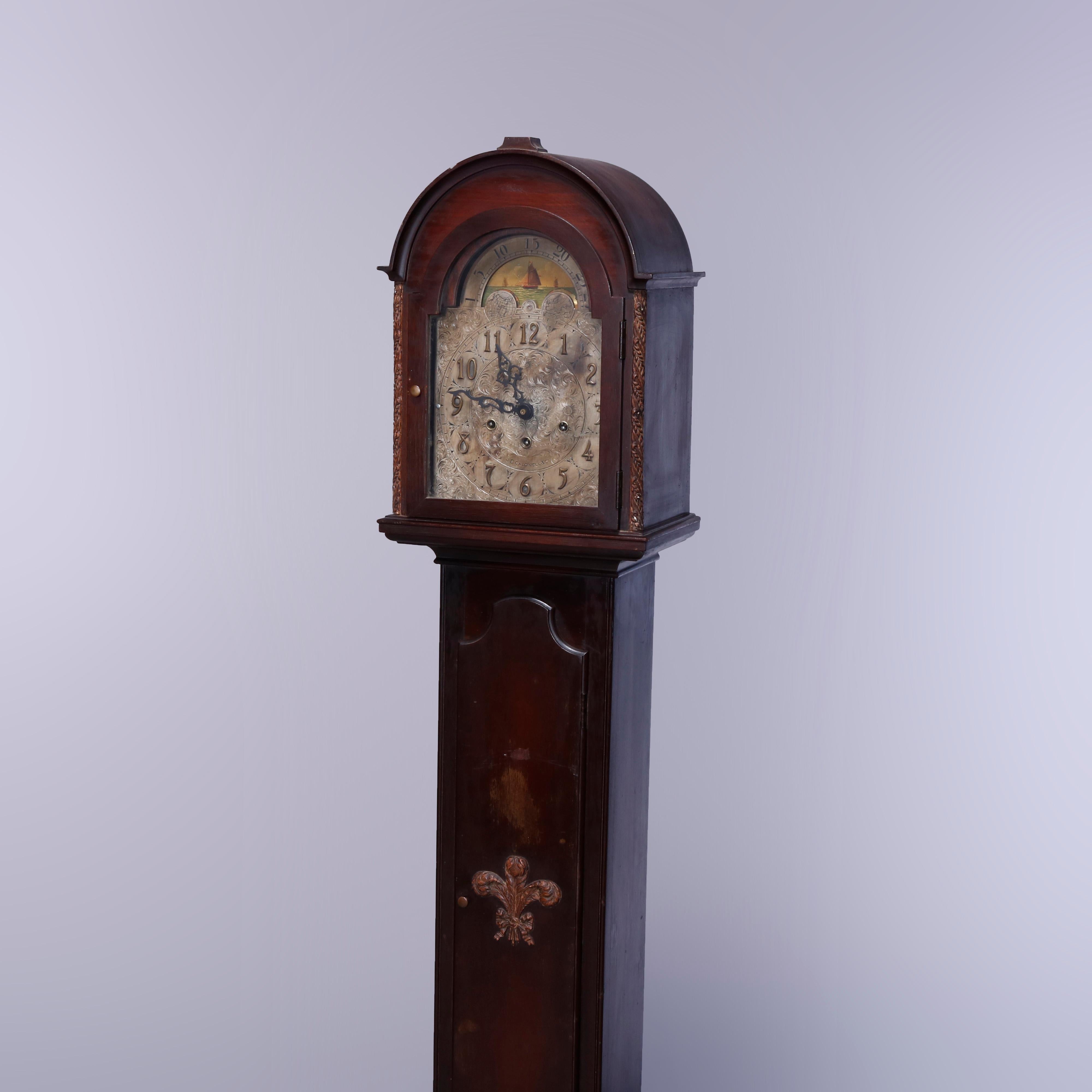 American Antique Diminutive German Caldwell & Co. Mahogany Grandmother's Clock, c1900