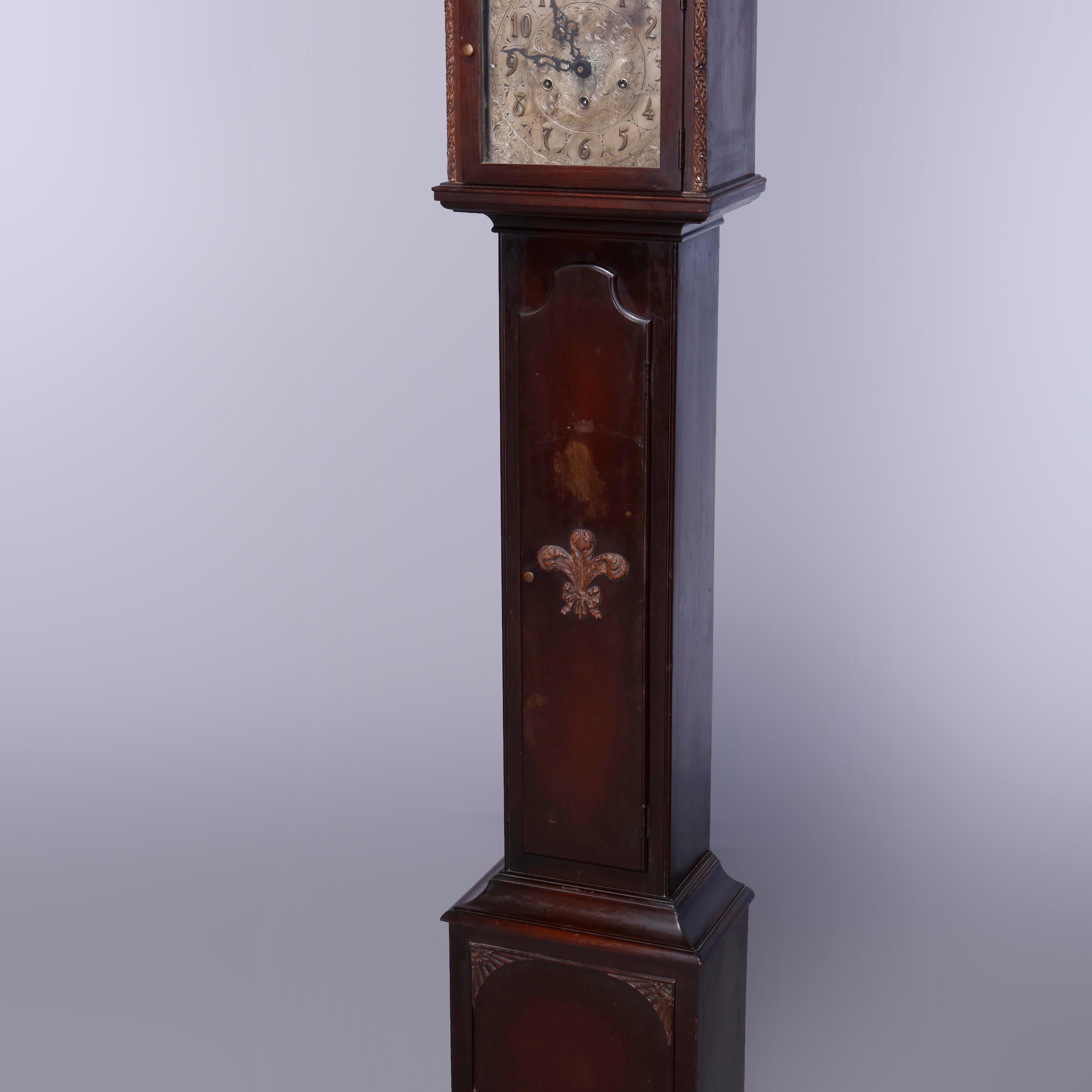 Carved Antique Diminutive German Caldwell & Co. Mahogany Grandmother's Clock, c1900