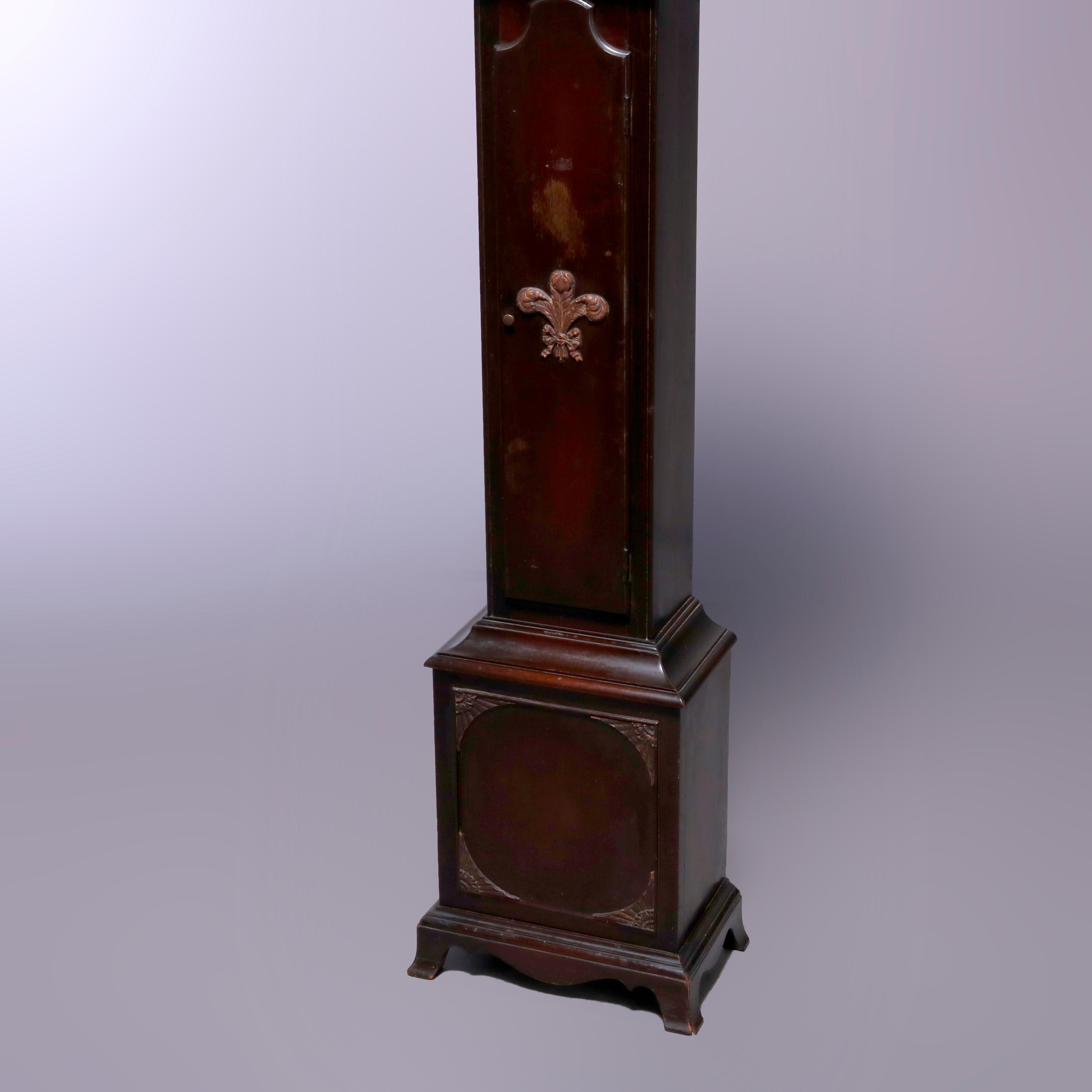 Antique Diminutive German Caldwell & Co. Mahogany Grandmother's Clock, c1900 In Good Condition In Big Flats, NY