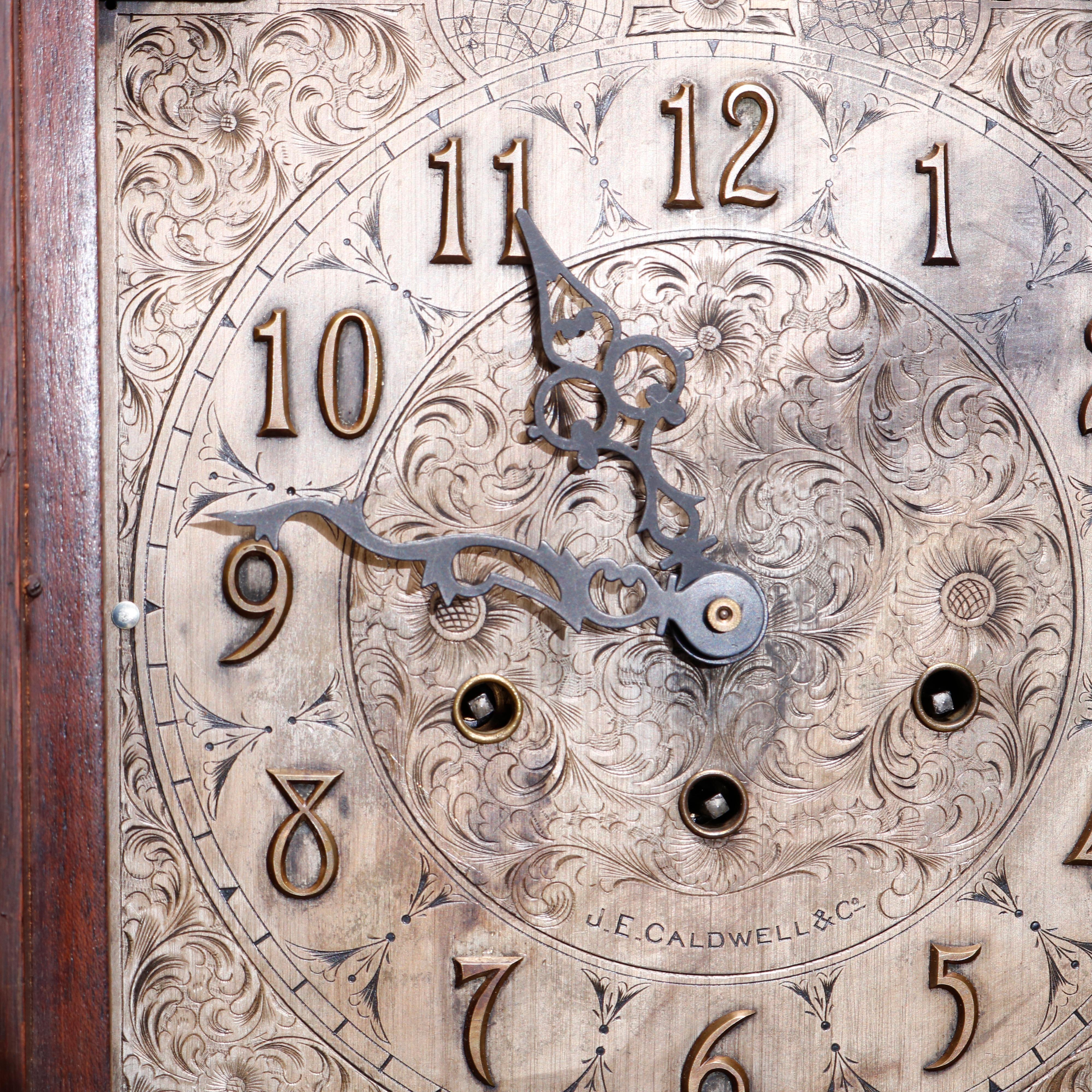20th Century Antique Diminutive German Caldwell & Co. Mahogany Grandmother's Clock, c1900
