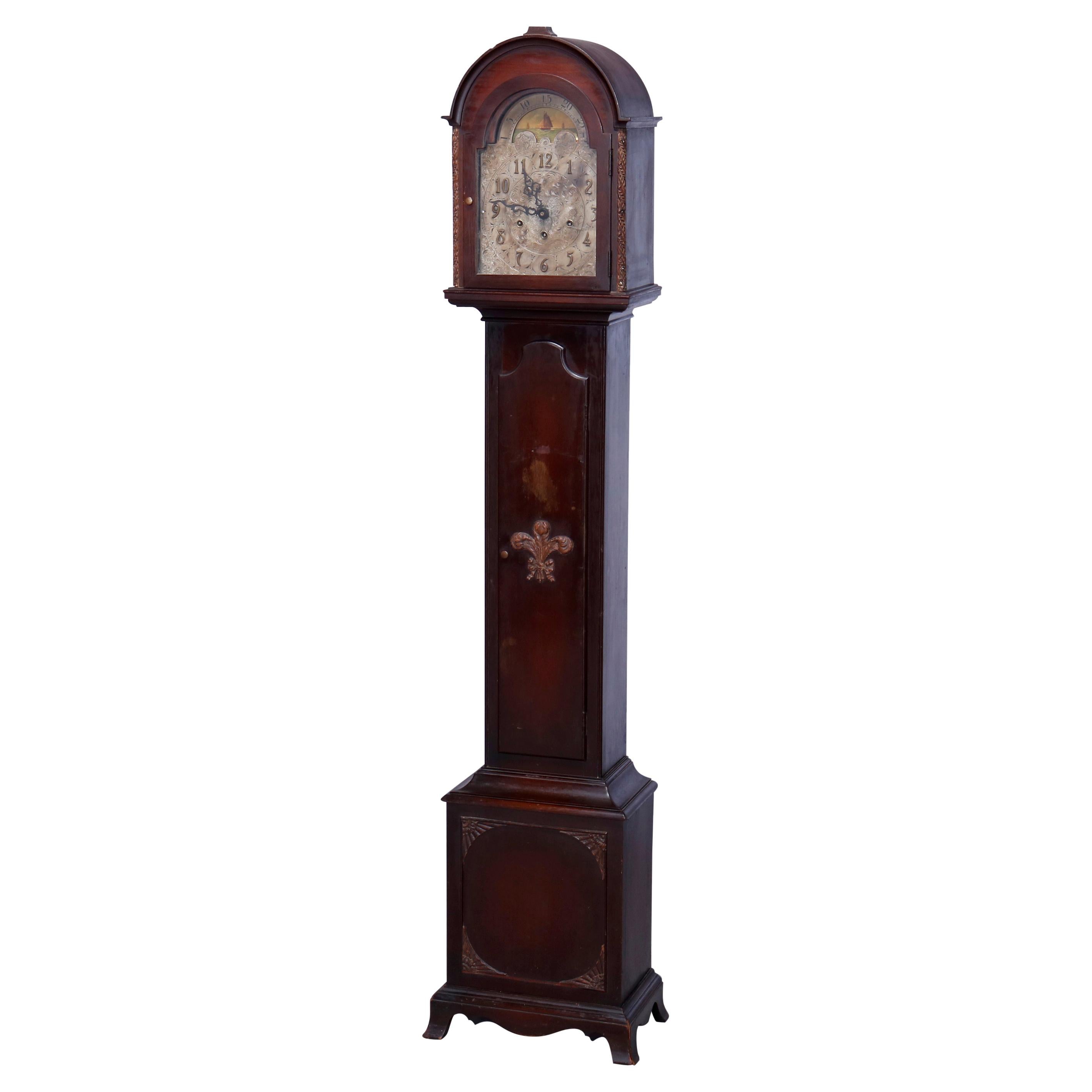 Antique Diminutive German Caldwell & Co. Mahogany Grandmother's Clock, c1900