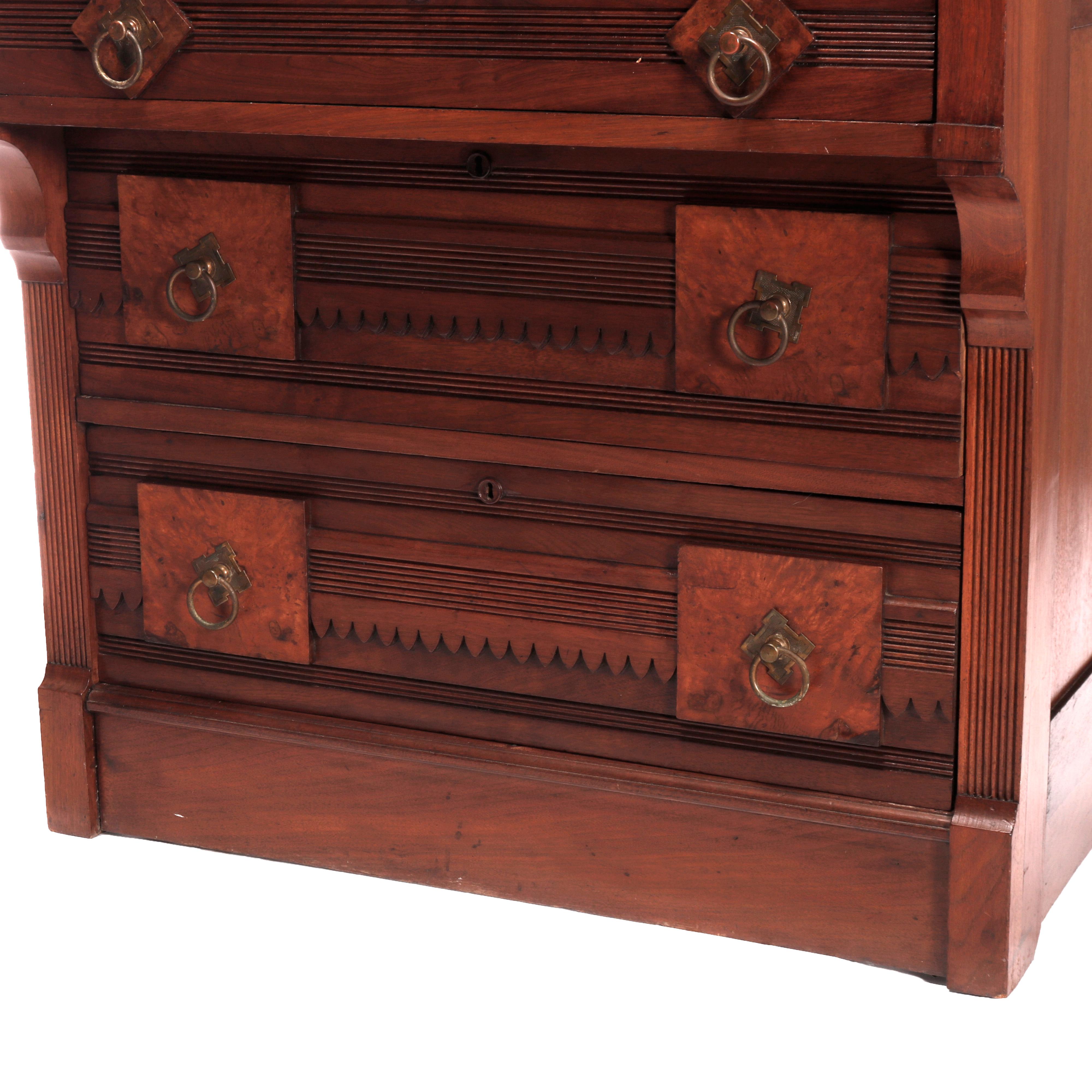 Antique Diminutive Renaissance Revival Walnut & Burl Cylinder Secretary, c1880 In Good Condition For Sale In Big Flats, NY