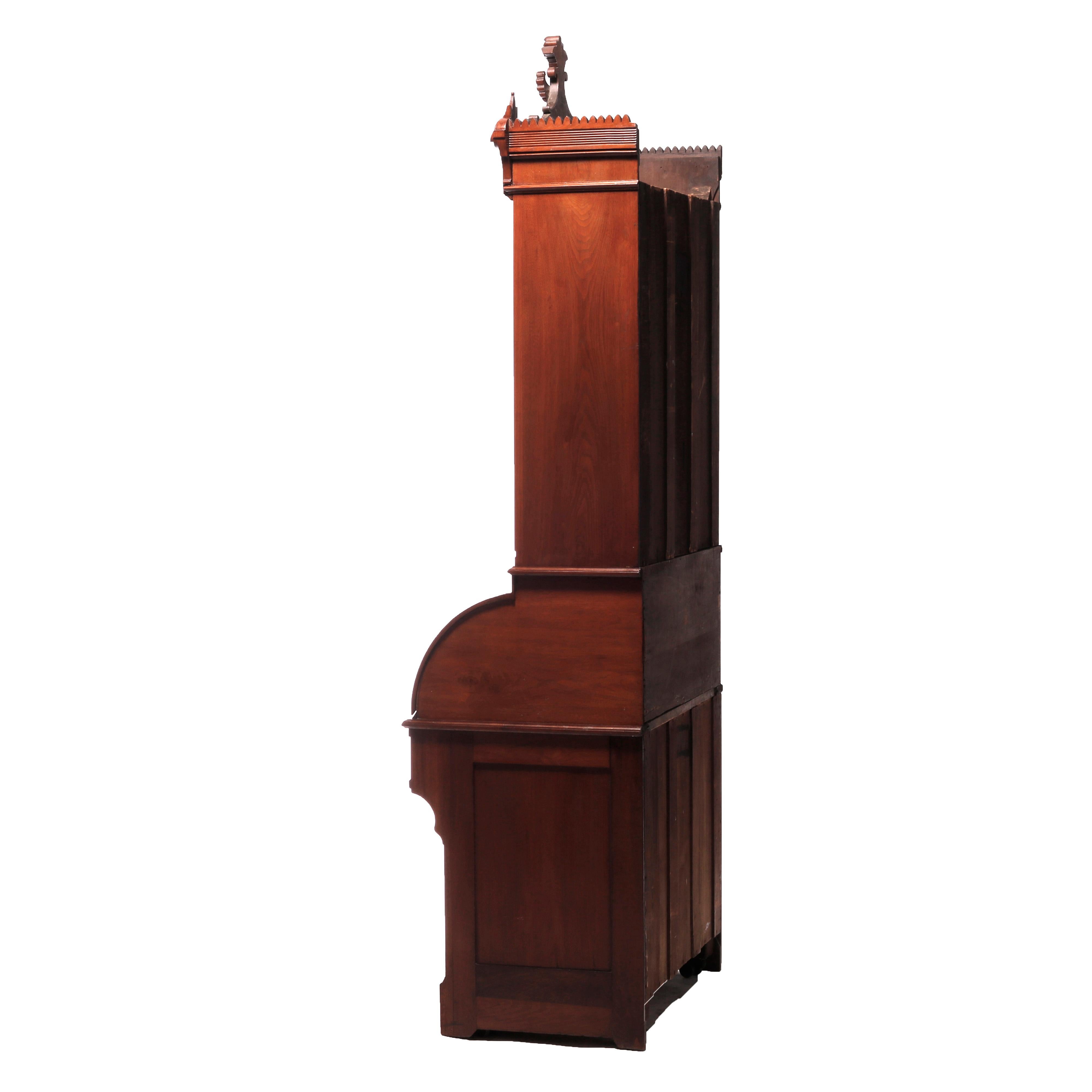 Antique Diminutive Renaissance Revival Walnut & Burl Cylinder Secretary, c1880 For Sale 3