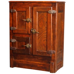 Antique Diminutive Three-Door Paneled Oak Ice Box, circa 1900