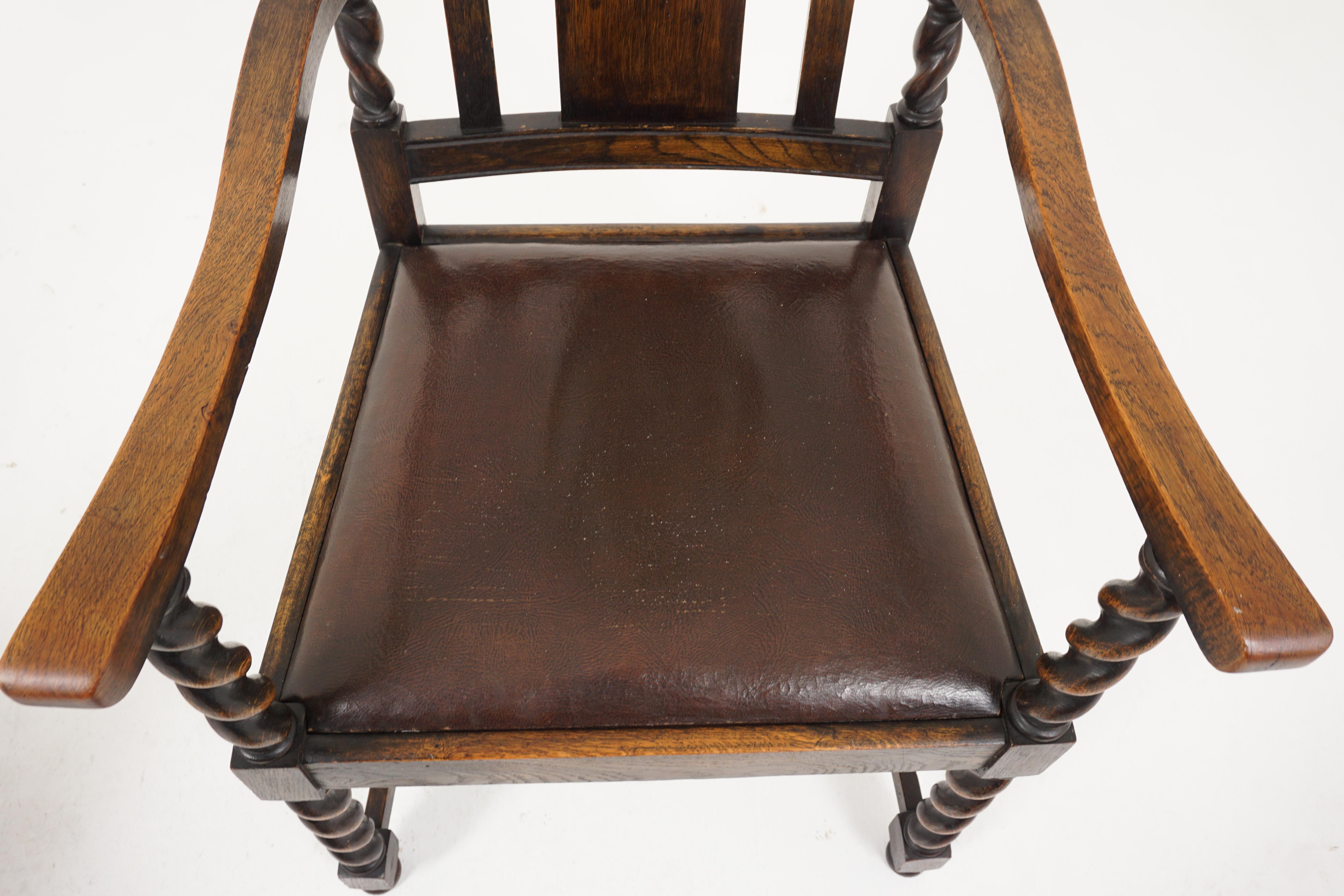 Antique Dining Chair, Set of 6, Carved Oak, Barley Twist, Scotland 1910, B2646   In Good Condition In Vancouver, BC