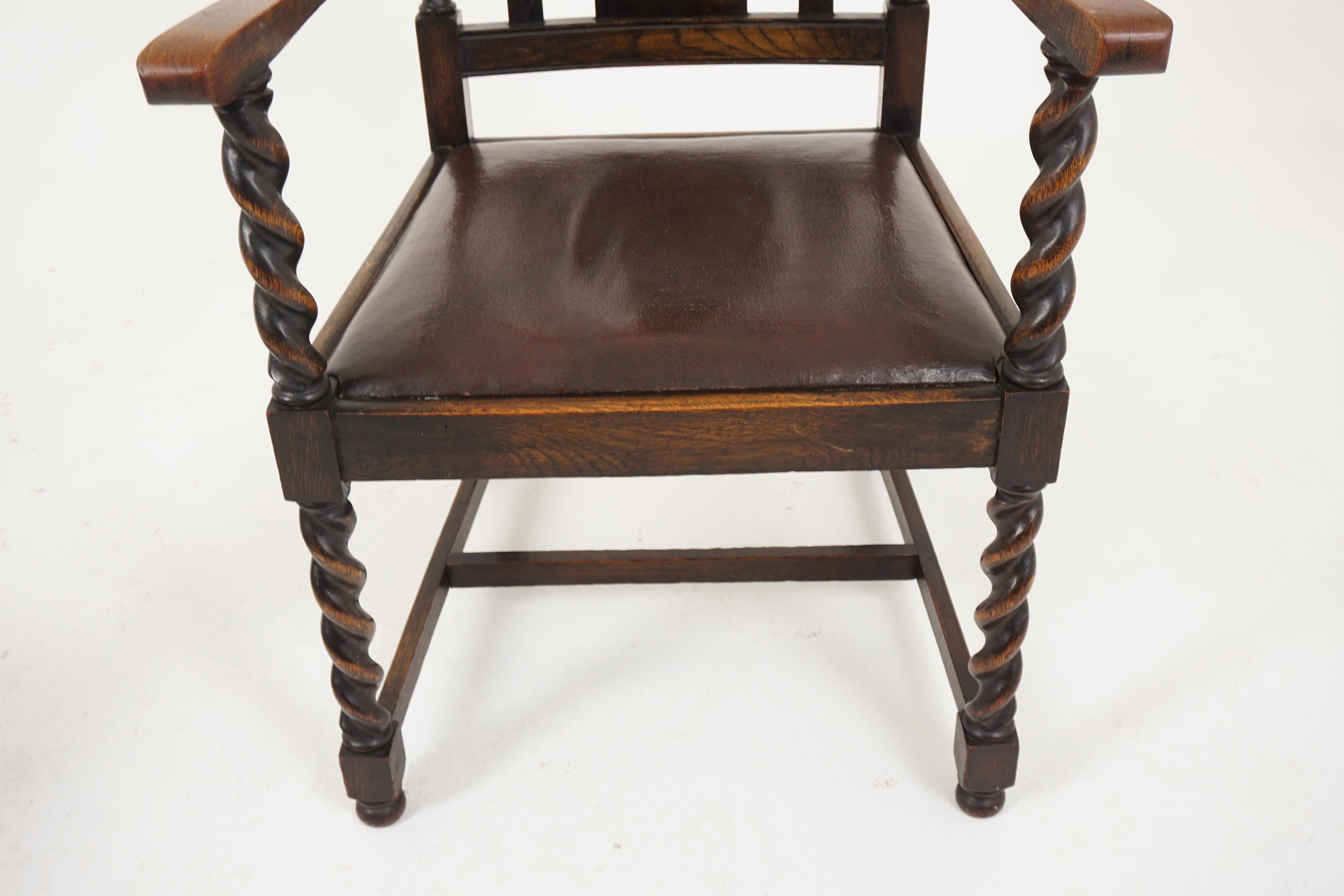 Early 20th Century Antique Dining Chair, Set of 6, Carved Oak, Barley Twist, Scotland 1910, B2646  