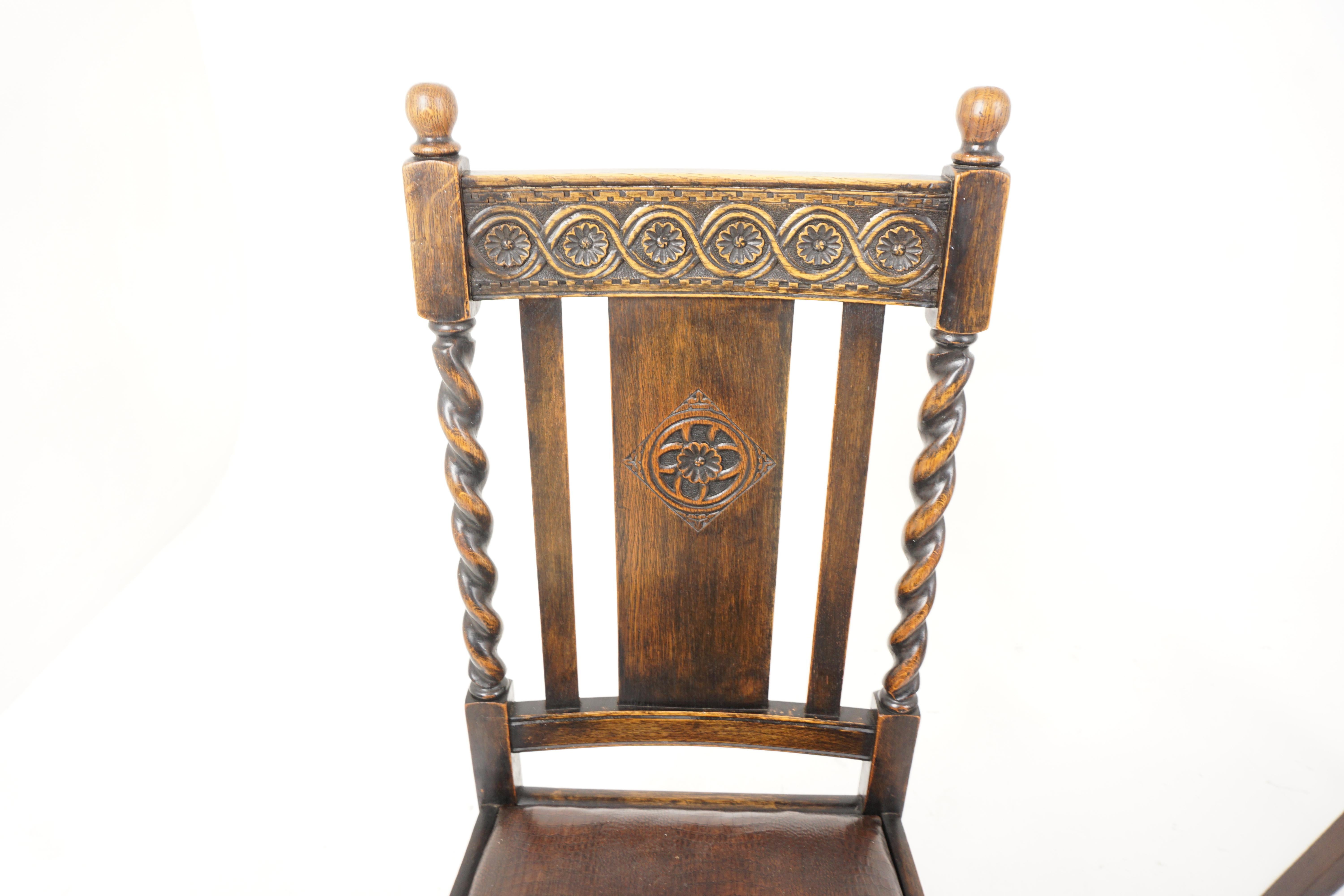 Antique Dining Chair, Set of 6, Carved Oak, Barley Twist, Scotland 1910, B2646   1