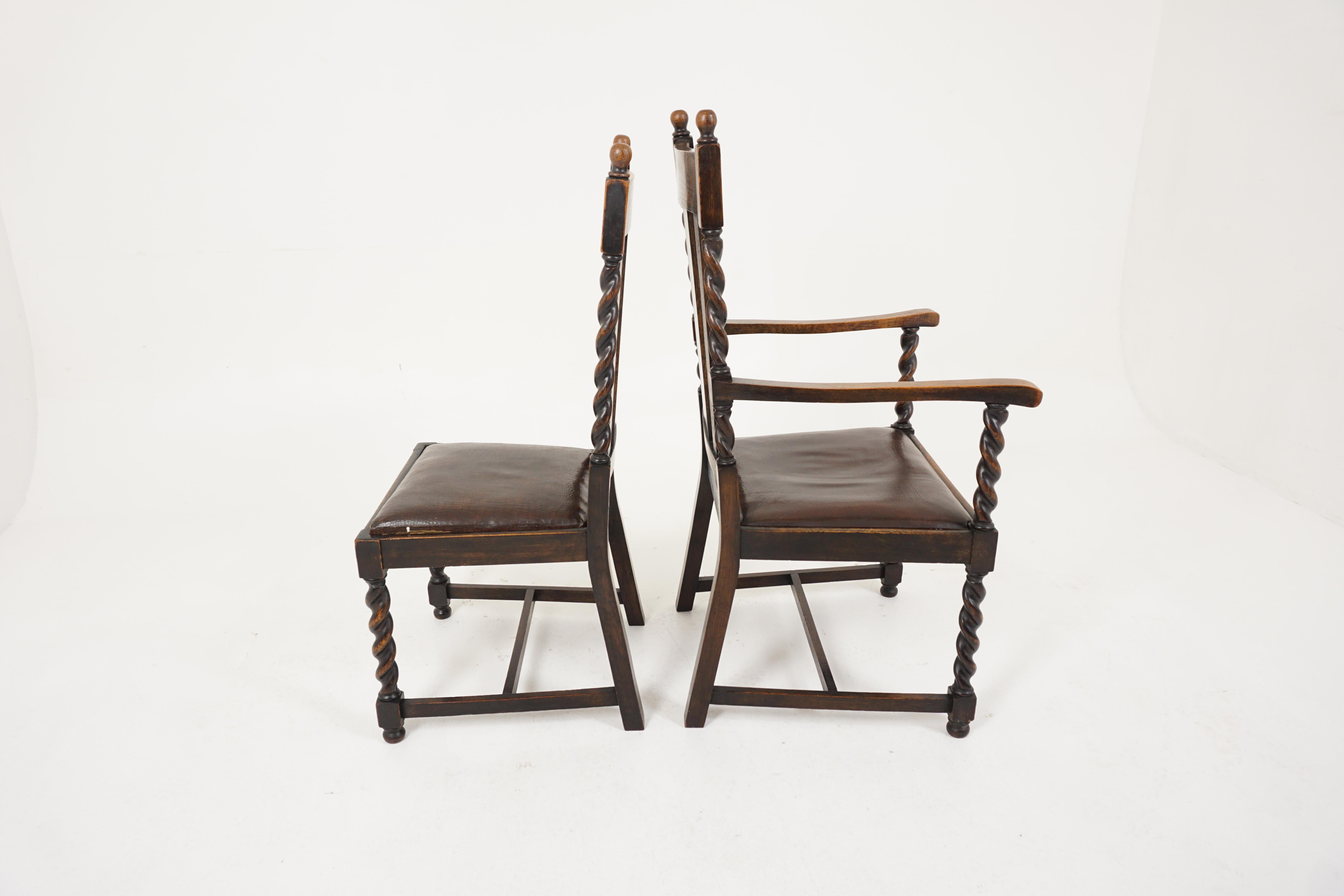 Antique Dining Chair, Set of 6, Carved Oak, Barley Twist, Scotland 1910, B2646   2
