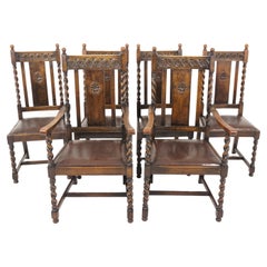 Antique Dining Chair, Set of 6, Carved Oak, Barley Twist, Scotland 1910, B2646  