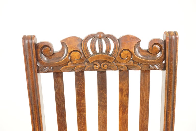 Antique Dining Chair, Set of 6, Carved Oak, Turned Legs, Scotland 1920