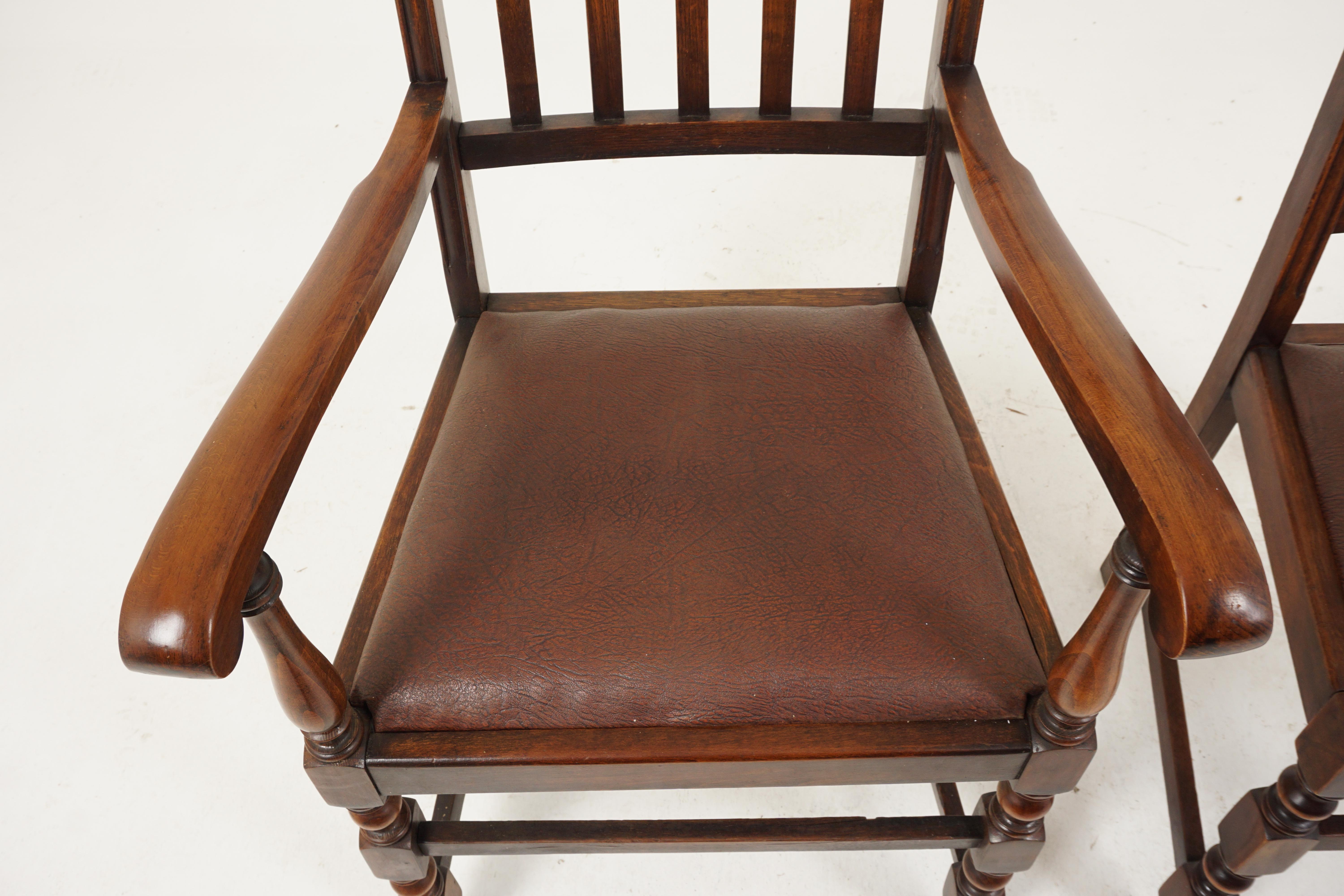 Scottish Antique Dining Chair, Set of 6, Carved Oak, Turned Legs, Scotland 1920, B2674